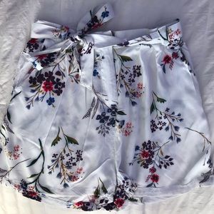White Floral Flowy Shorts